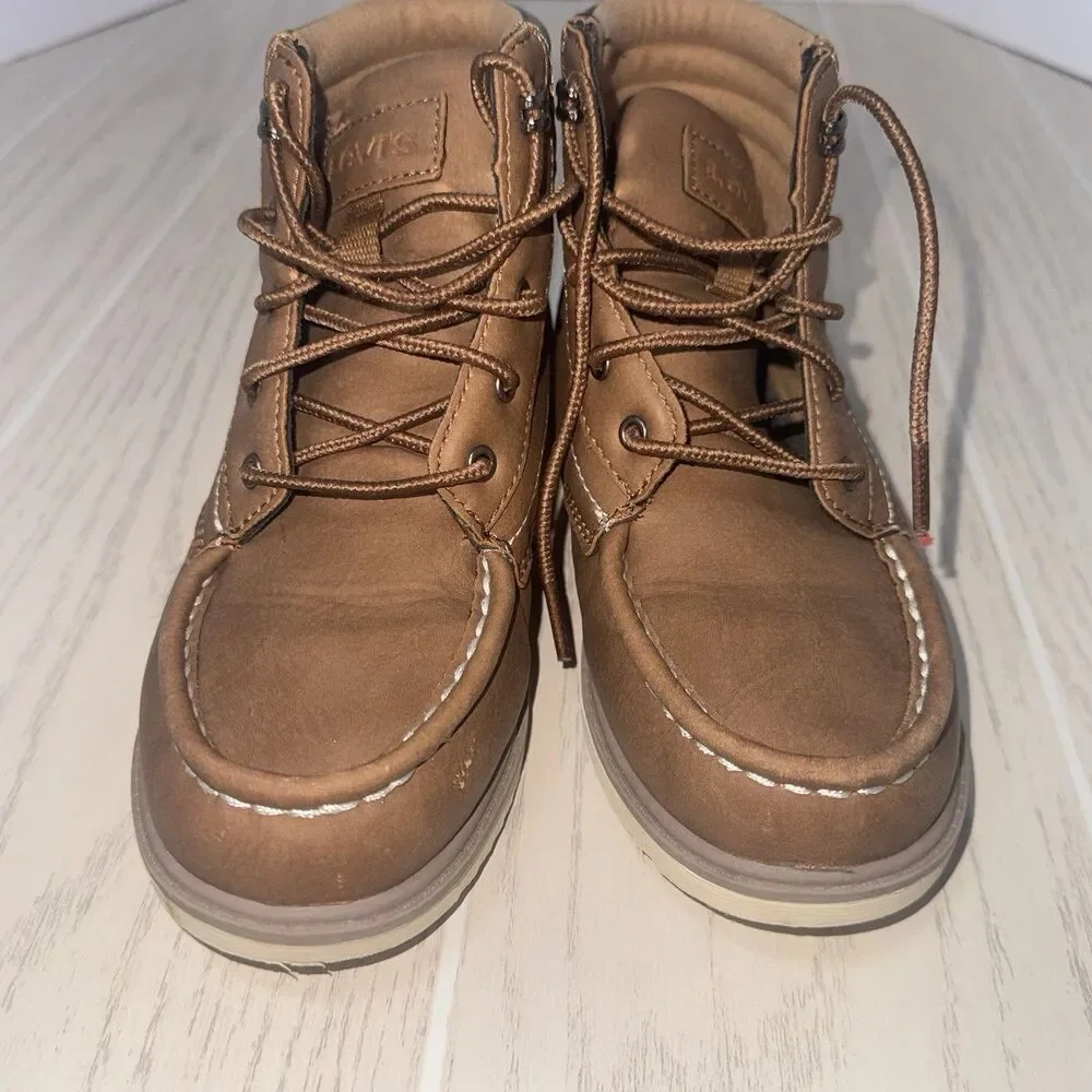 Levi's Boys Brown Lace-Up Ankle Boots Round Toe Solid Size US 1 Very Clean